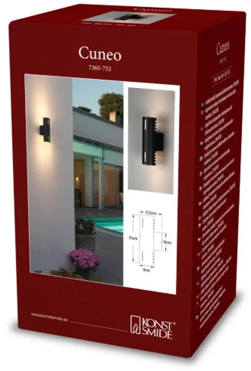 Konstsmide Cuneo Wandlamp - 1x 60W E27 - Zwart