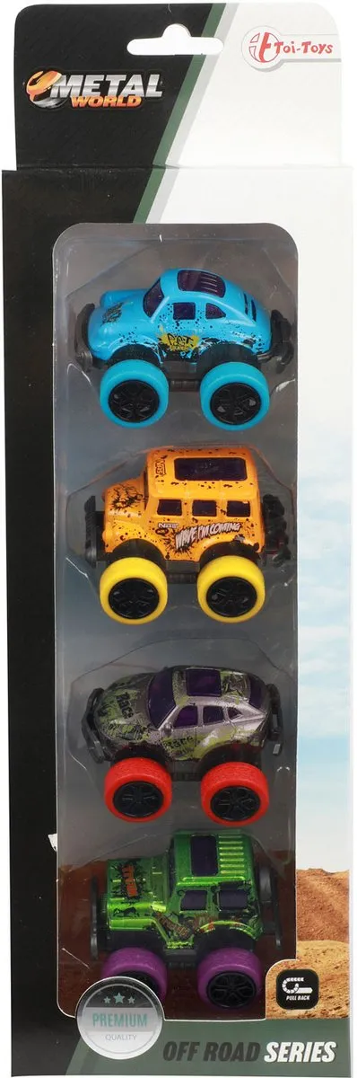 Toi-Toys Metal Off Road Auto's 4st - Multi kleuren