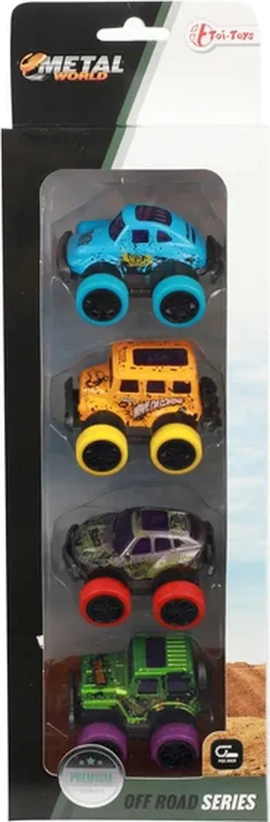Toi-Toys Metal Off Road Auto's 4st - Multi kleuren