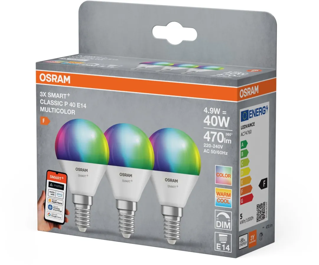 Osram SMART+ P40 RGBW E14 LED-lamp - 3 Stuks - Mat