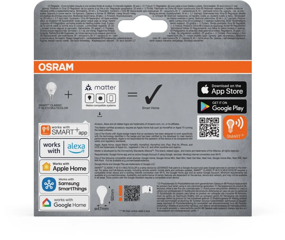 Osram SMART+ P40 RGBW E14 LED-lamp - 3 Stuks - Mat