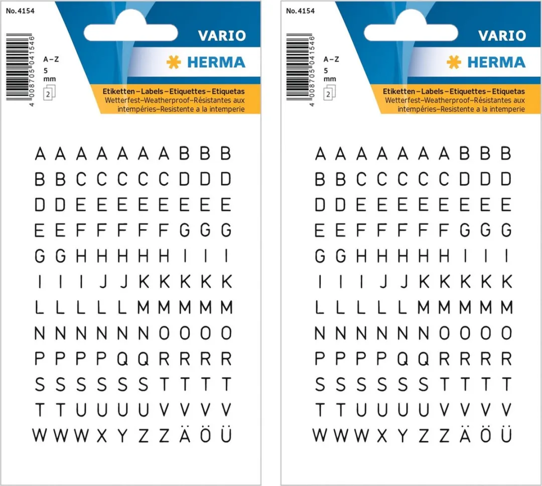 Herma Alfabet Stickers 720 Stuks - 5mm - Zwart/Transparant