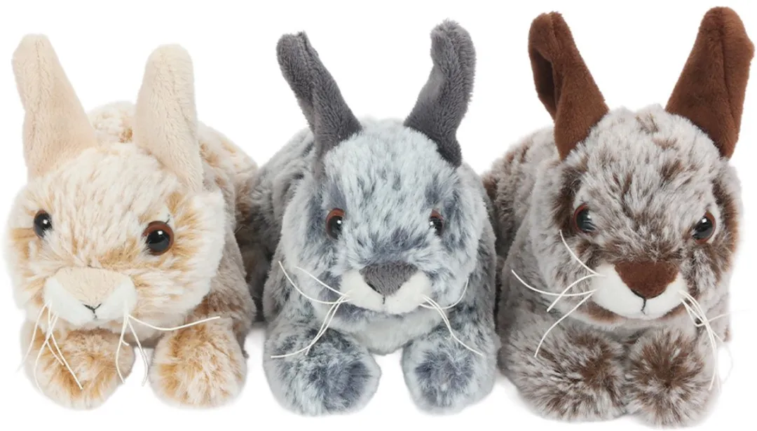 PIA Pluche Konijnen Liggend - 3 Stuks 18cm - Grijs/Bruin/Beige