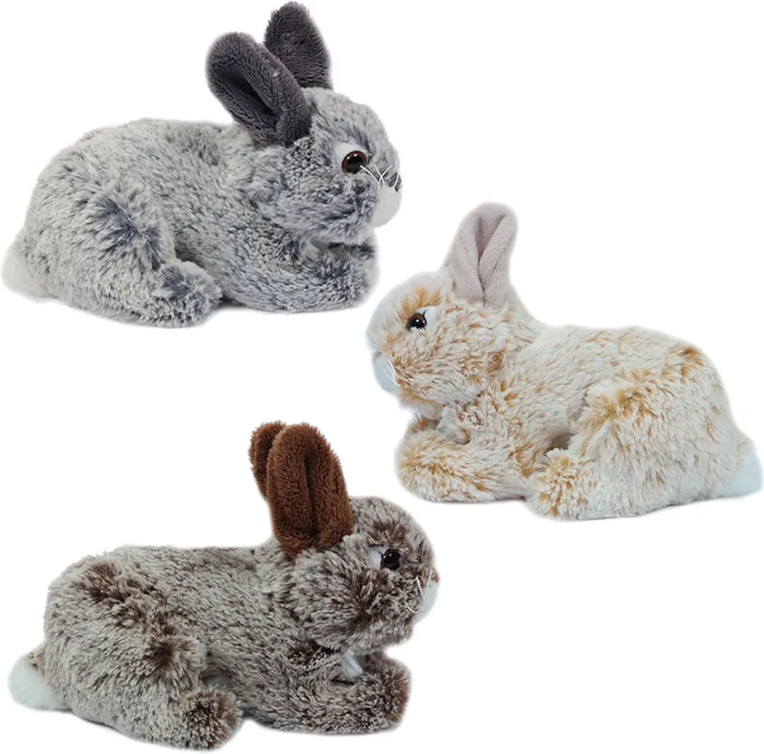 PIA Pluche Konijnen Liggend - 3 Stuks 18cm - Grijs/Bruin/Beige