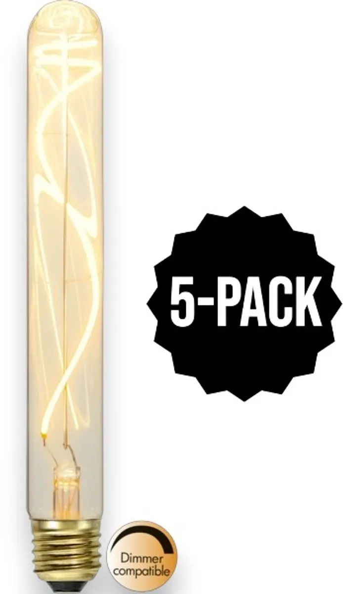 5-Pack | Staaflamp - E27 - 3.4W - Super Warm Wit <2200K - Dimbaar - Filament - Helder