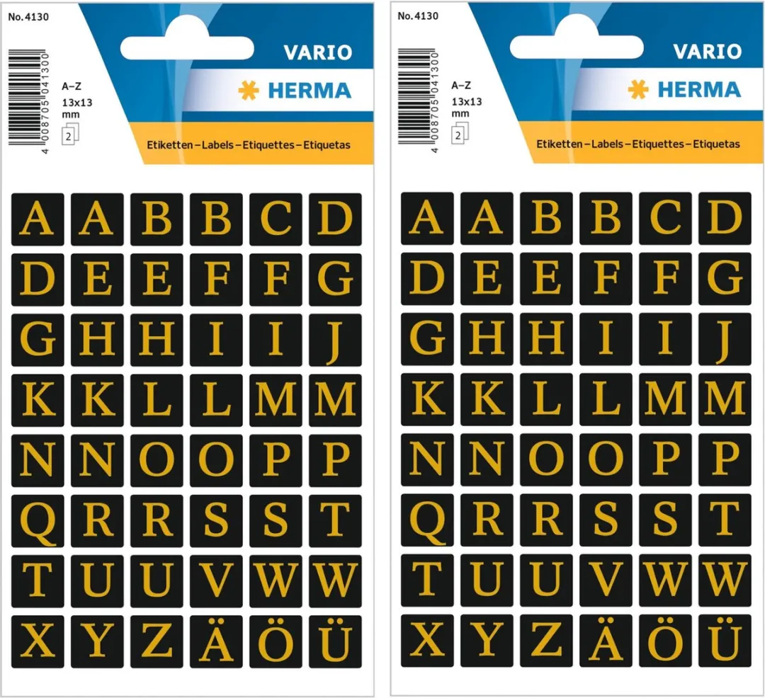 Herma Letter Stickers Alfabet 13mm - 384 Stuks - Zwart/Goud