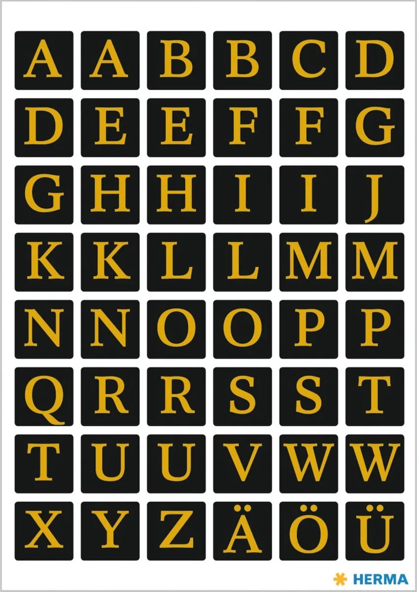 Herma Letter Stickers Alfabet 13mm - 384 Stuks - Zwart/Goud