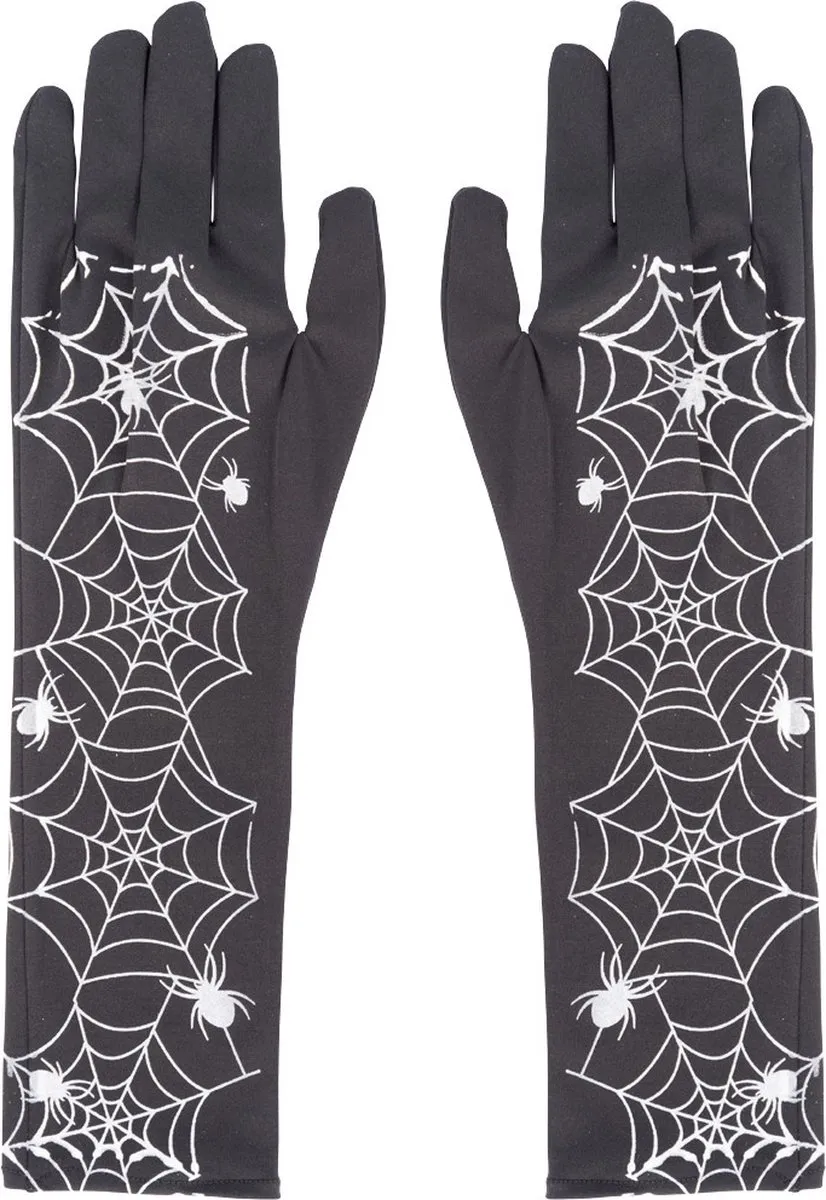 Carnival Toys Spinnenweb Handschoenen 38cm - 2 Stuks - Zwart
