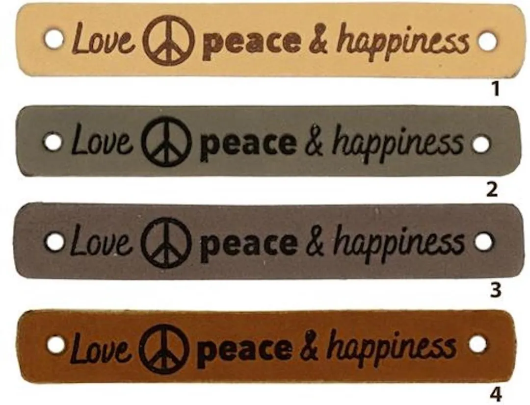 Durable Leren Labels Love Peace & Happiness - 2 Stuks