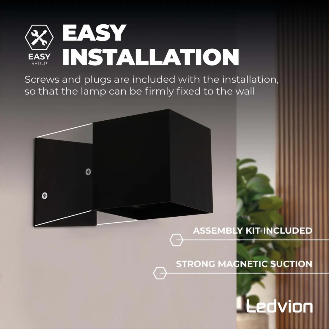 Ledvion USB Oplaadbare Wandlamp met Sensor 4400mAh - Zwart