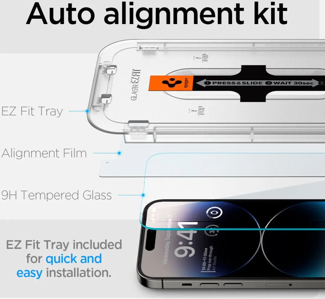 Spigen Glas.tR EZ Fit iPhone 14 Pro Screenprotector - 2 Stuks