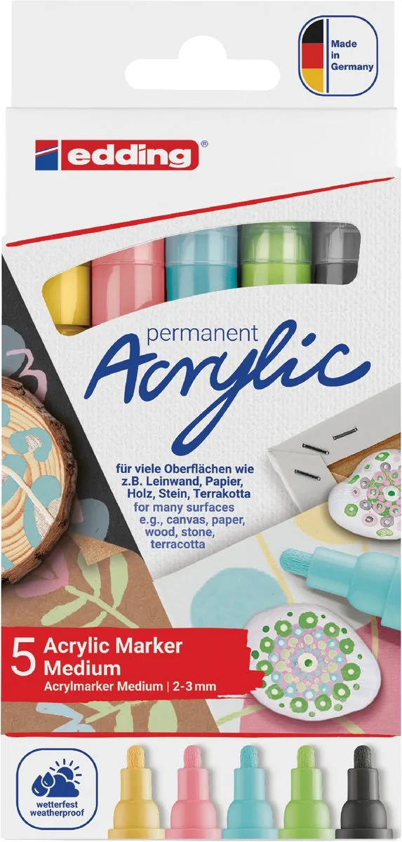 edding 5100 Acrylstiften Medium - 5 Stuks Pastel Kleuren