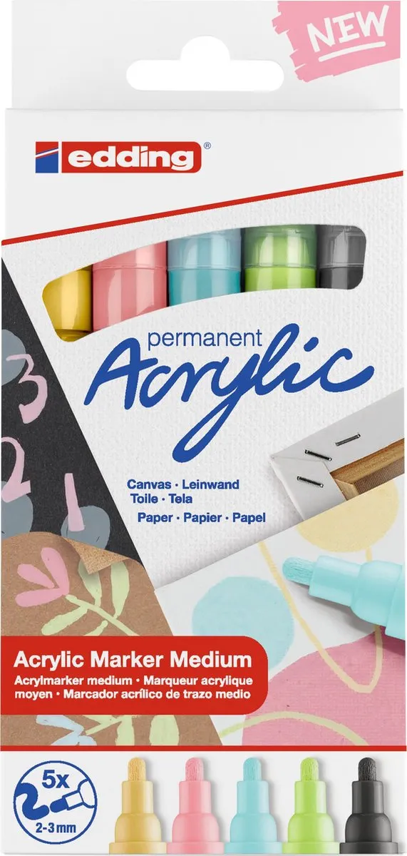 edding 5100 Acrylstiften Medium - 5 Stuks Pastel Kleuren