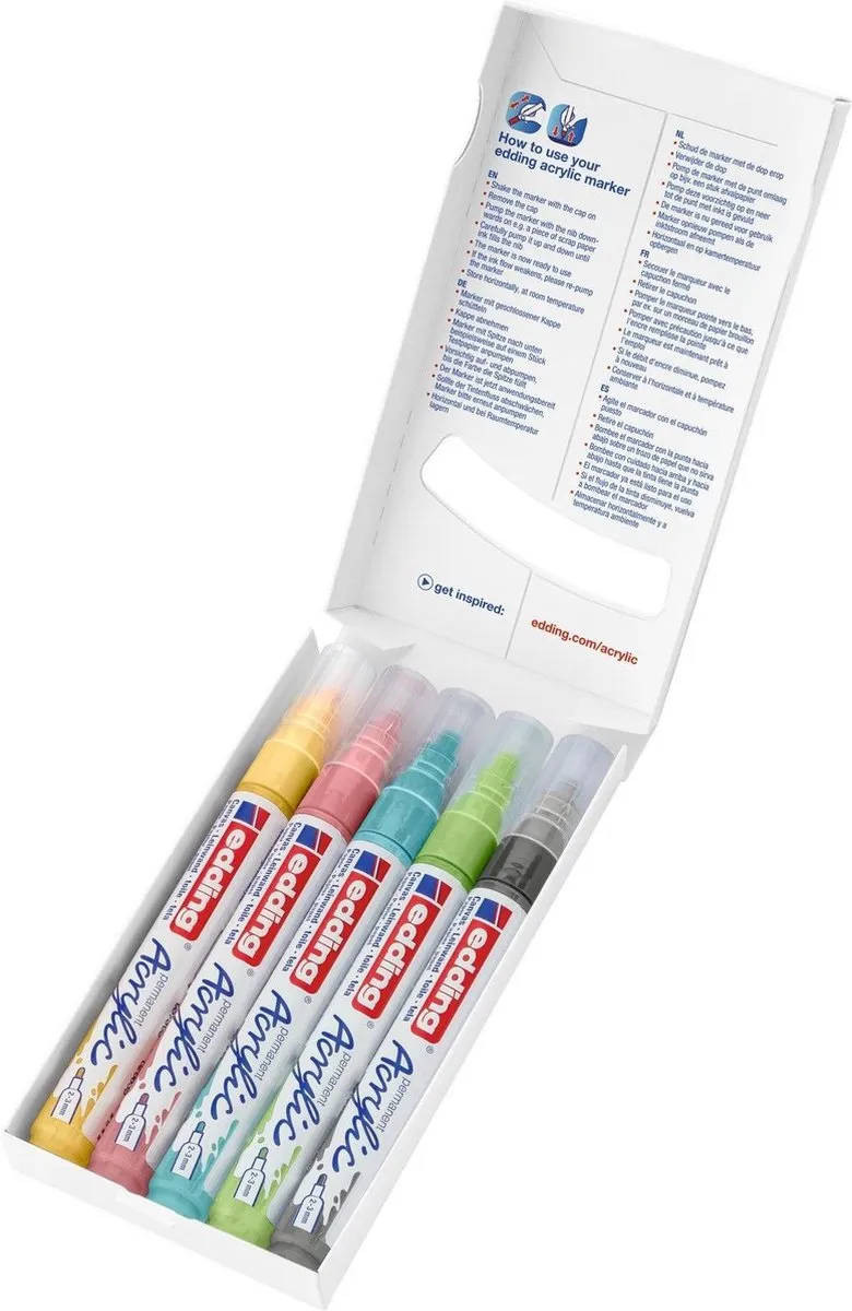 edding 5100 Acrylstiften Medium - 5 Stuks Pastel Kleuren