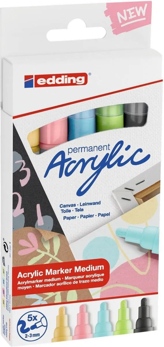 edding 5100 Acrylstiften Medium - 5 Stuks Pastel Kleuren - afbeelding 6 van 6