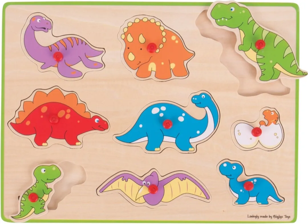 BigJigs Houten Puzzel Dinosaurussen BJ257 - 9 Stuks - Multicolor