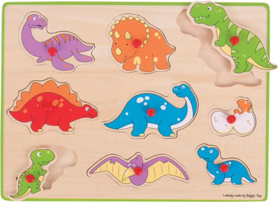 BigJigs Houten Puzzel Dinosaurussen BJ257 - 9 Stuks - Multicolor