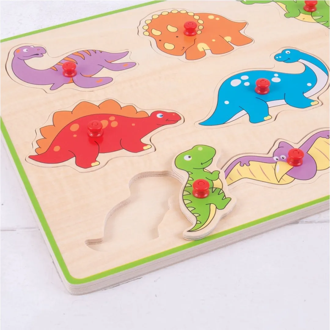 BigJigs Houten Puzzel Dinosaurussen BJ257 - 9 Stuks - Multicolor