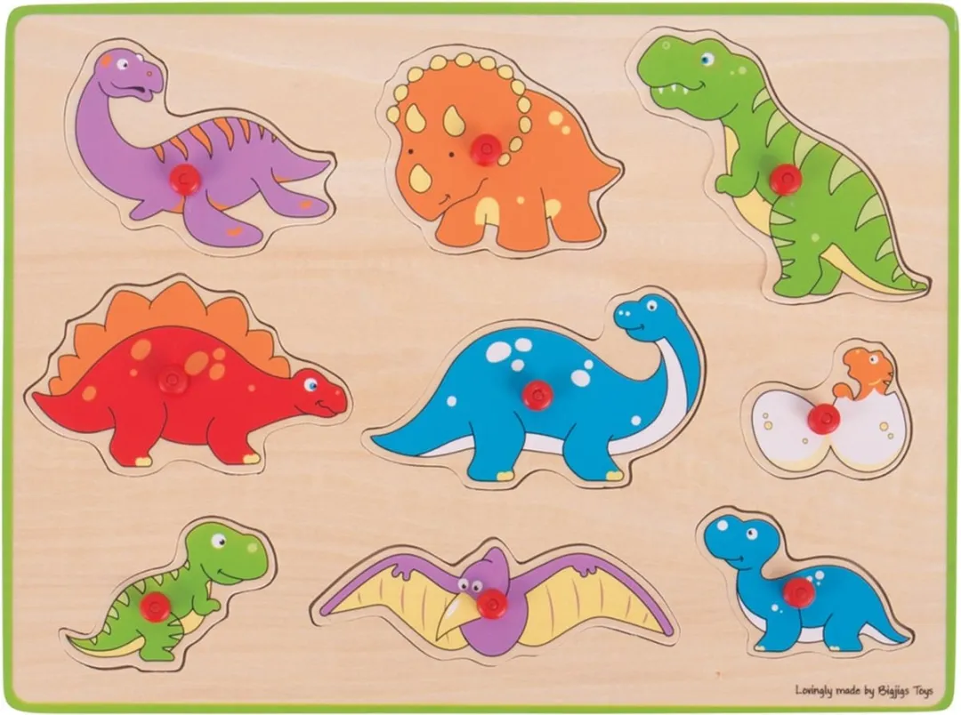 BigJigs Houten Puzzel Dinosaurussen BJ257 - 9 Stuks - Multicolor
