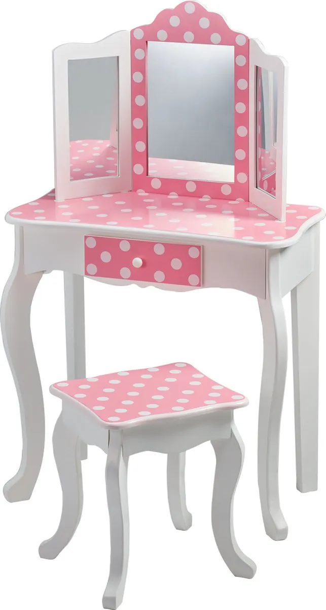 Teamson Kids Kaptafel en Stoel Polka Dot - Roze/Wit