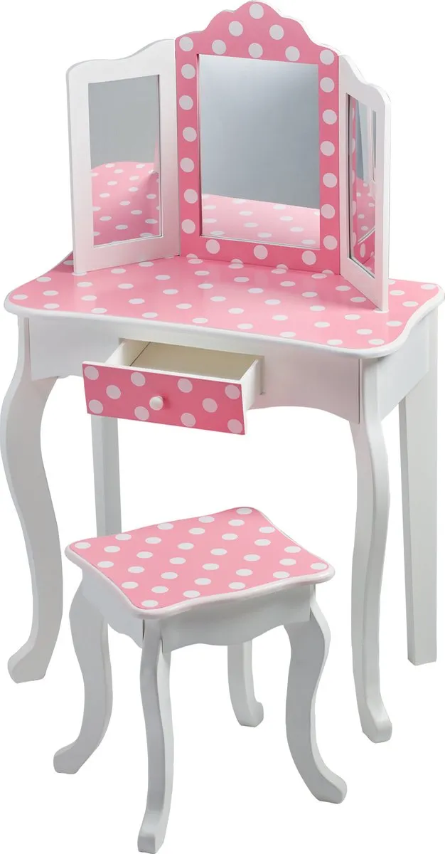 Teamson Kids Kaptafel en Stoel Polka Dot - Roze/Wit