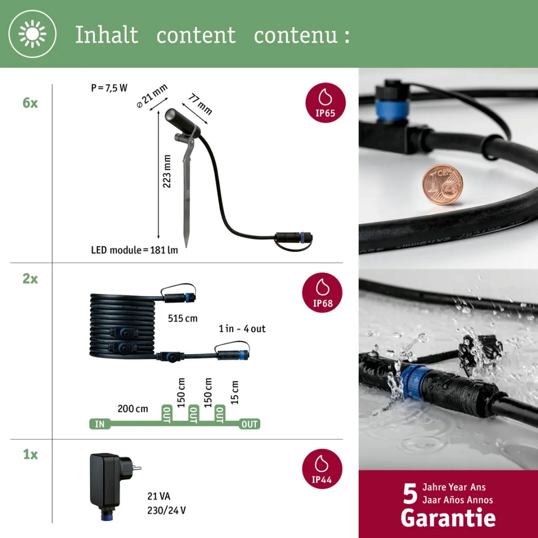 Paulmann Plug & Shine Plantini LED Tuinspots Set - 6x IP65 1,4W 3000K - Antraciet