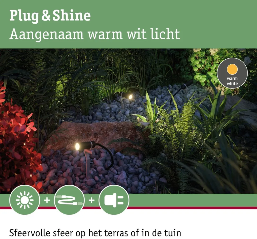 Paulmann Plug & Shine Plantini LED Tuinspots Set - 6x IP65 1,4W 3000K - Antraciet