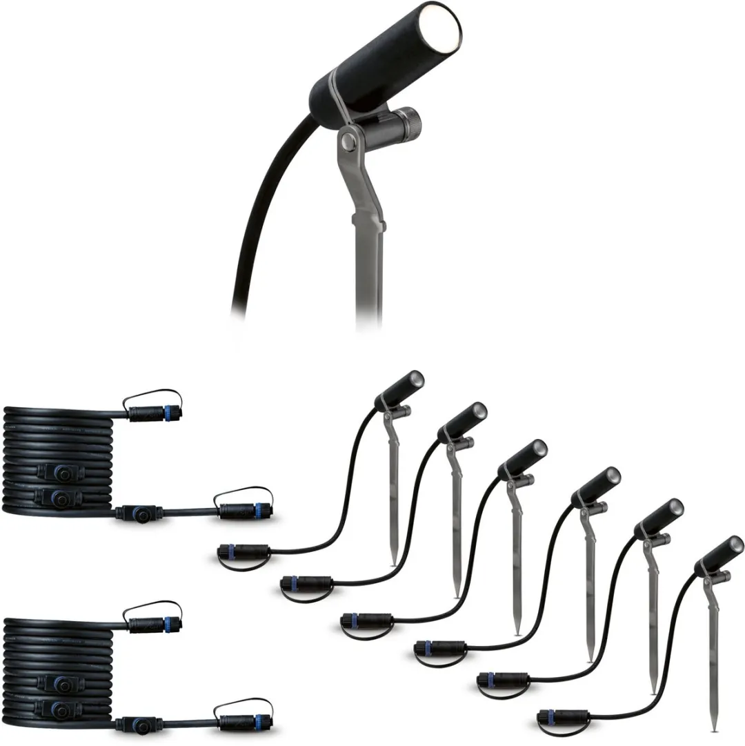 Paulmann Plug & Shine Plantini LED Tuinspots Set - 6x IP65 1,4W 3000K - Antraciet - afbeelding 6 van 6