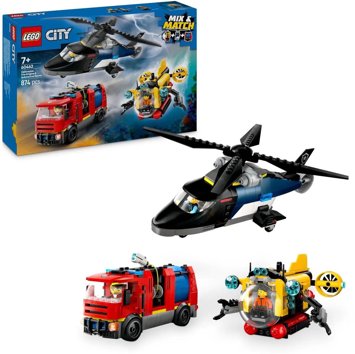 LEGO City 60462 Helikopter Brandweerauto & Onderzeeër - 874 Stukken