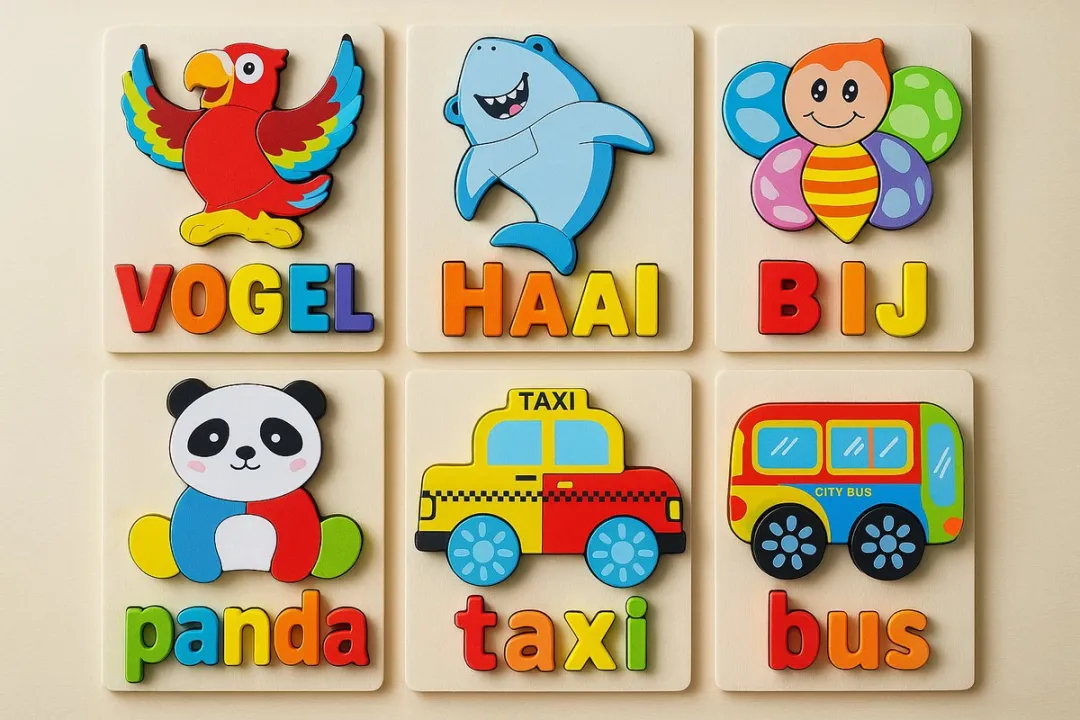 MagniToys Montessori Houten Blokkenpuzzel ABC & Woordenspel