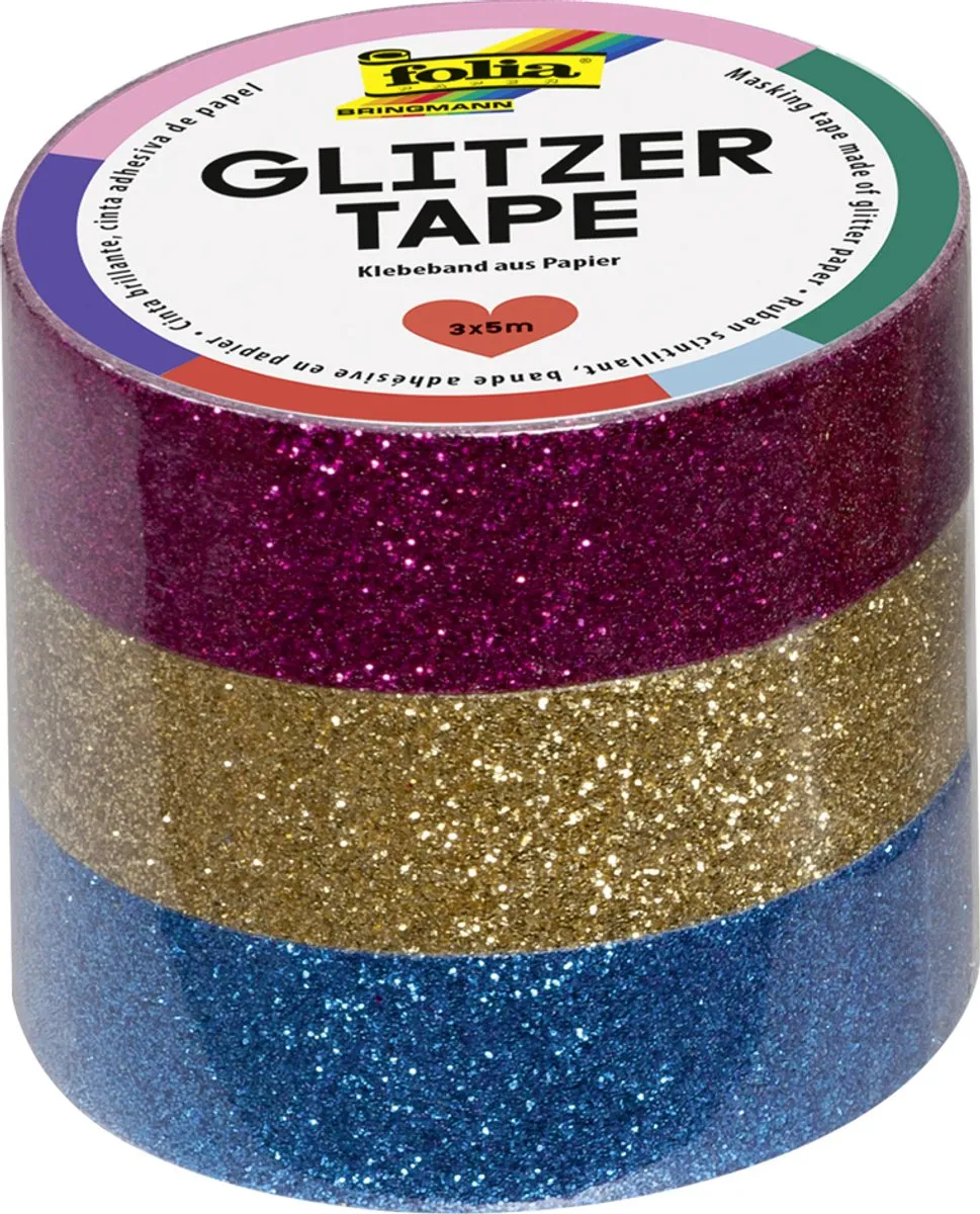 Folia Deco Plakband Glitter-Tape - 5m - 3 Stuks