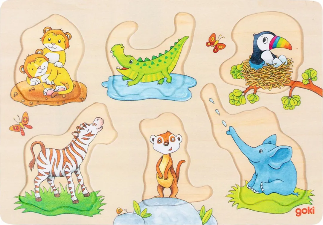 Goki Lift-out Puzzle Mother And Baby 6-delig - Multicolor
