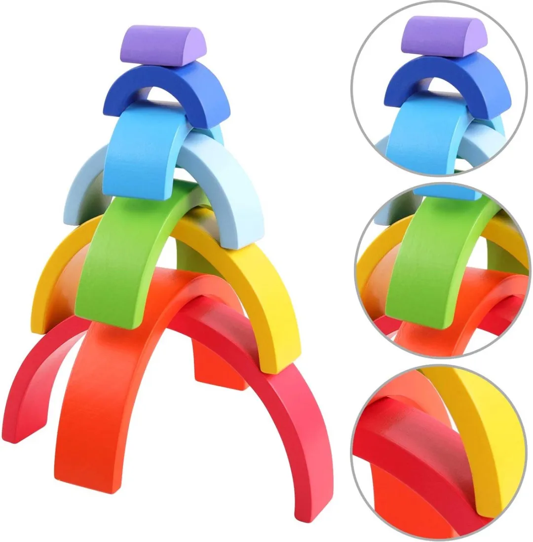 Small Foot Houten Bouwblokken Regenboog - 9-delig