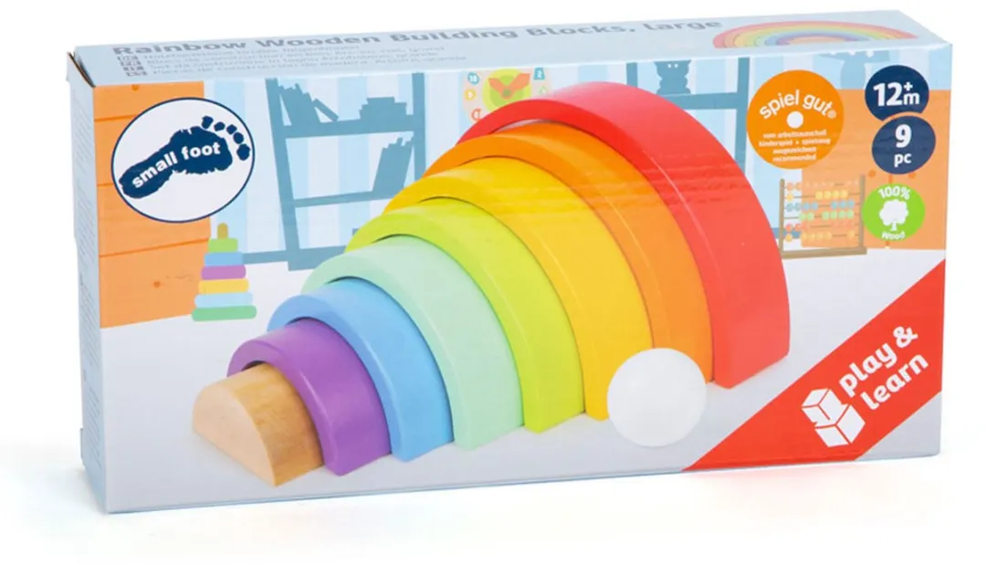 Small Foot Houten Bouwblokken Regenboog - 9-delig