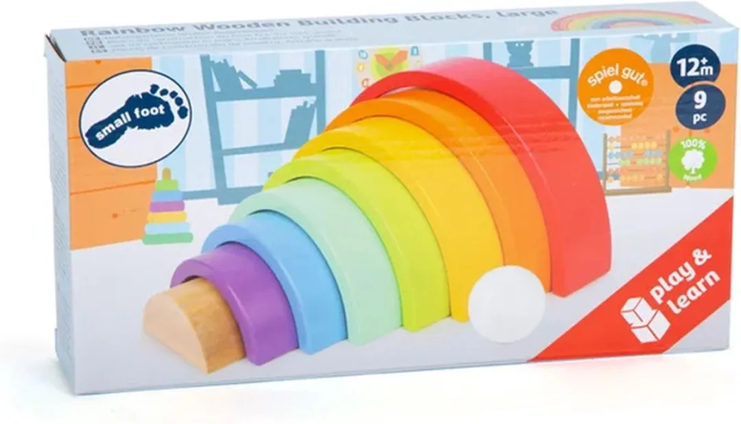 Small Foot Houten Bouwblokken Regenboog - 9-delig