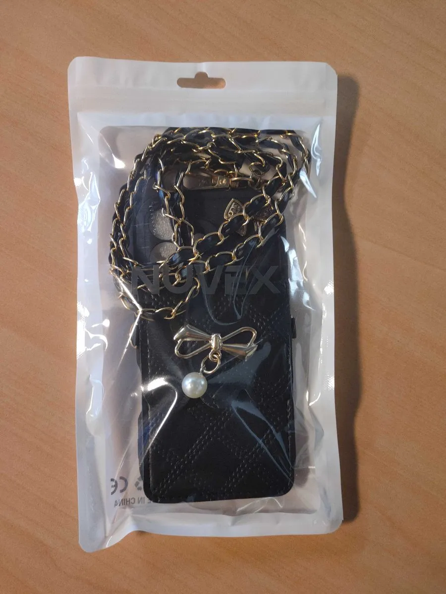 NUVEX iPhone 16 Plus Telefoonhoesje - Zwart - Met parelketting & opbergvak