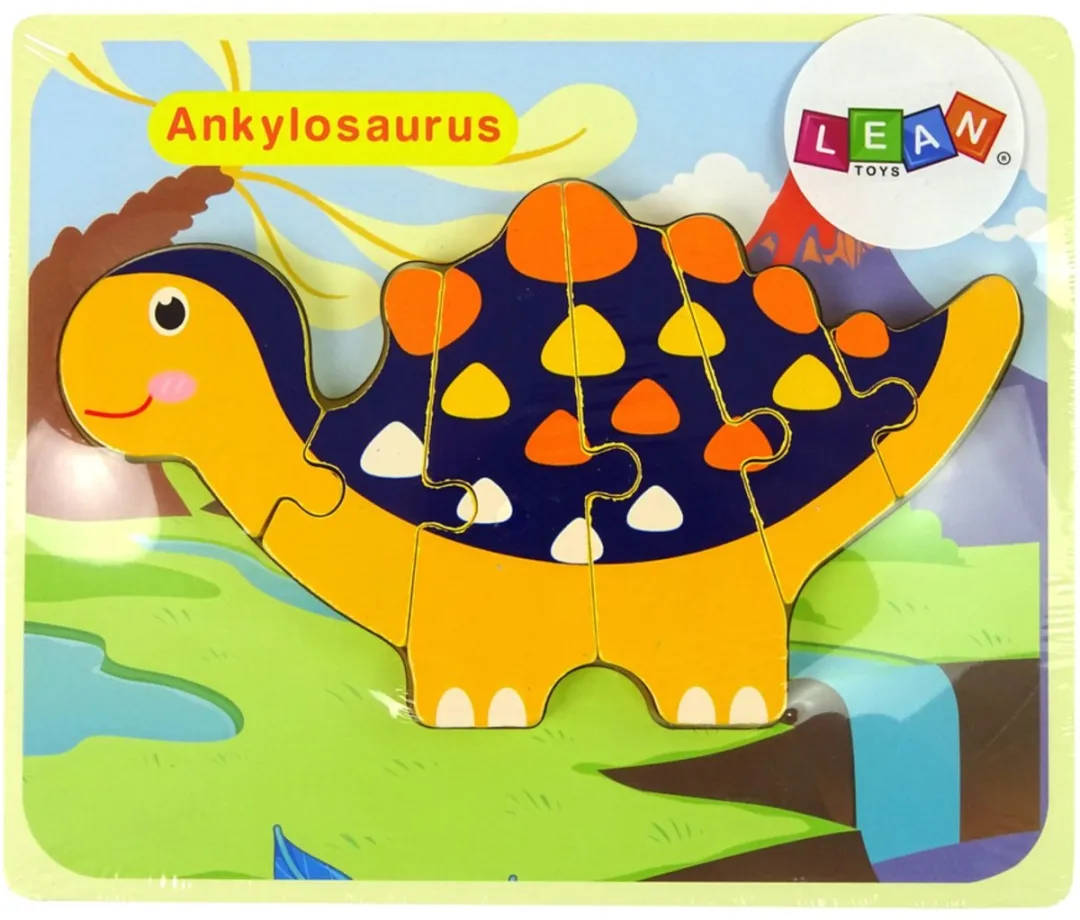 Lean Toys Houten Puzzel Dinosaurussen - 6 Stuks - Veelkleurig
