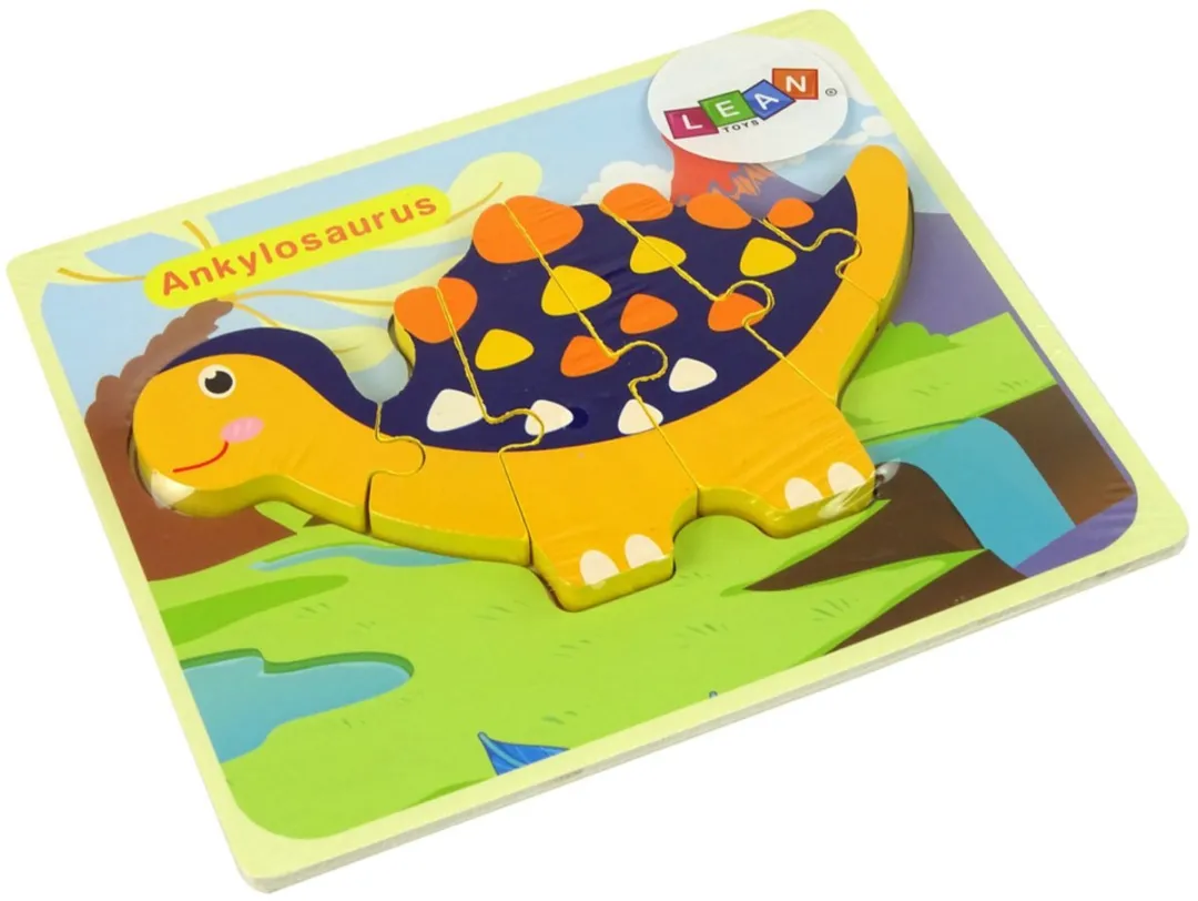 Lean Toys Houten Puzzel Dinosaurussen - 6 Stuks - Veelkleurig
