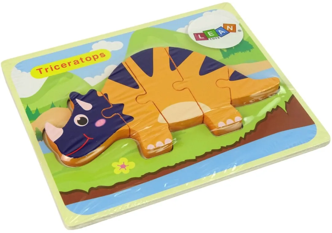 Lean Toys Houten Puzzel Dinosaurussen - 6 Stuks - Veelkleurig