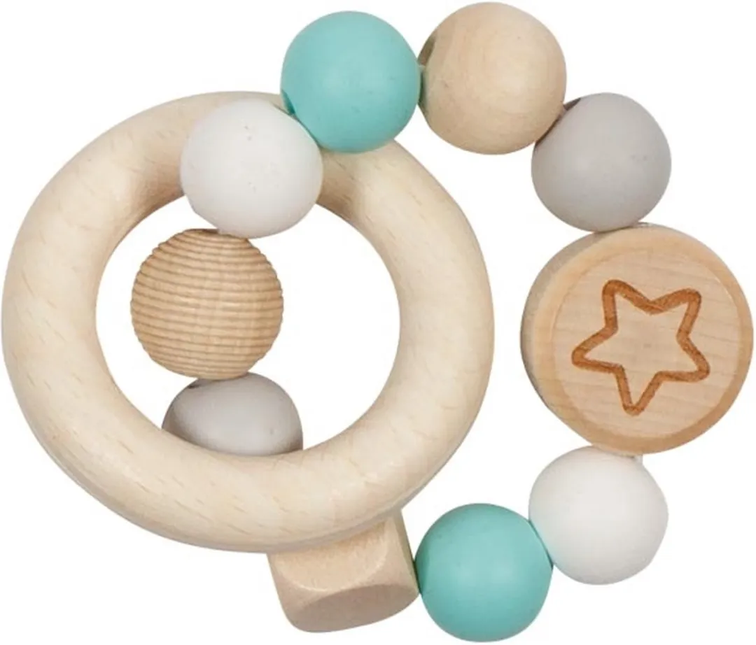 Goki Baby Bijtring Beer 10cm - Hout - Blauw/Grijs/Wit - afbeelding 2 van 2