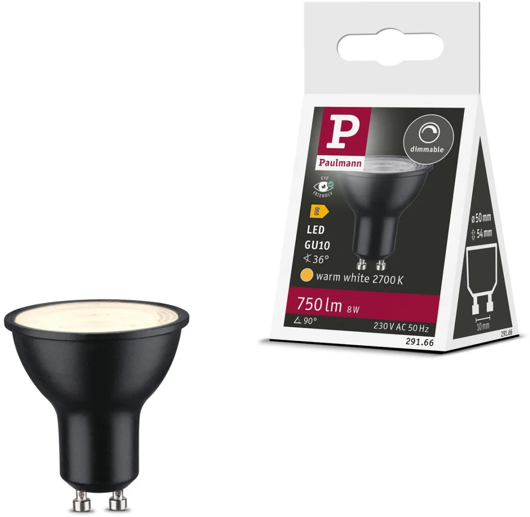Paulmann Standaard LED Spot GU10 8W 750lm - 2700K Warmwit - Zwart Mat