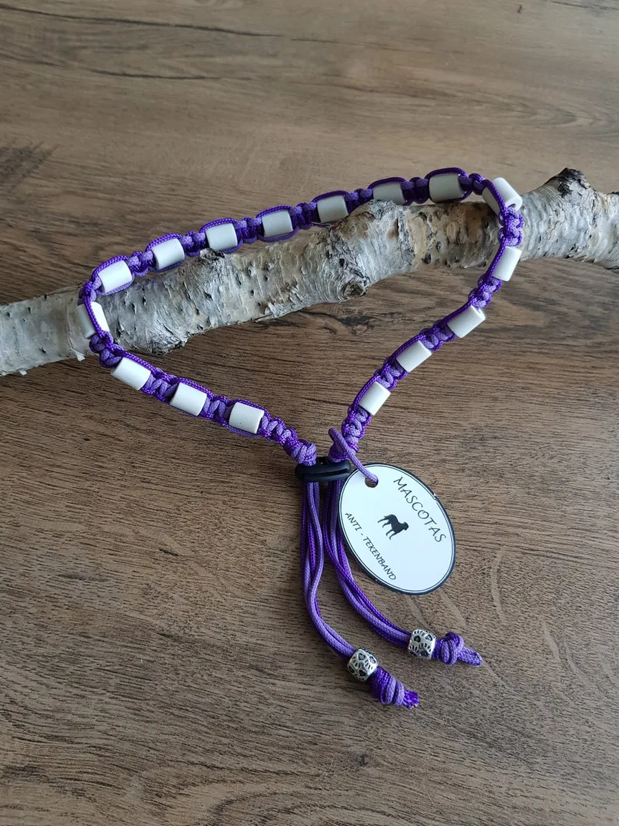 De kleine Dierenwinkel Anti-Tekenband EM kralen Paars 60-70cm