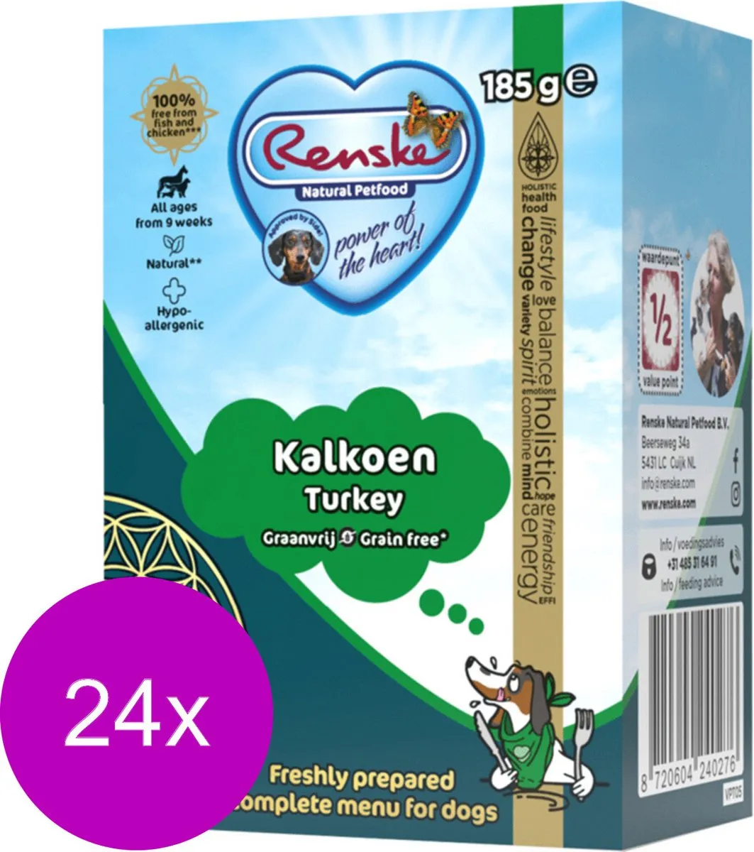 Renske Vers Graanvrij Hondenvoer Kalkoen - 24x185g