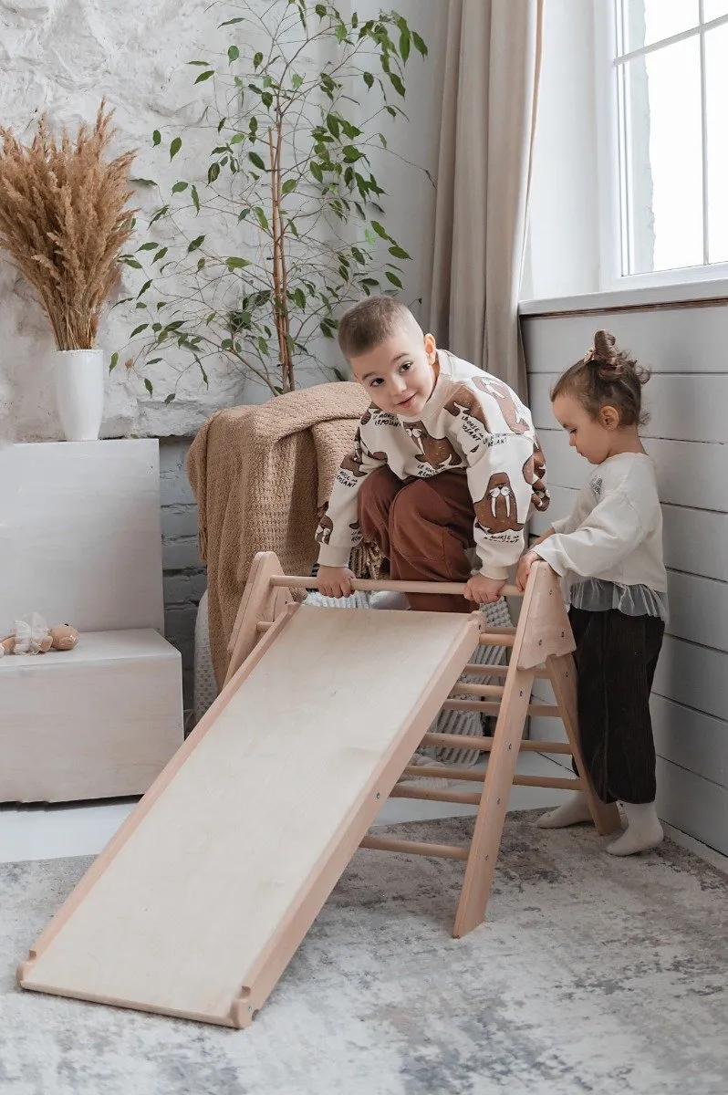 Luna Toys Houten Klimrek met Glijbaan - Montessori - Naturel ECO Hout