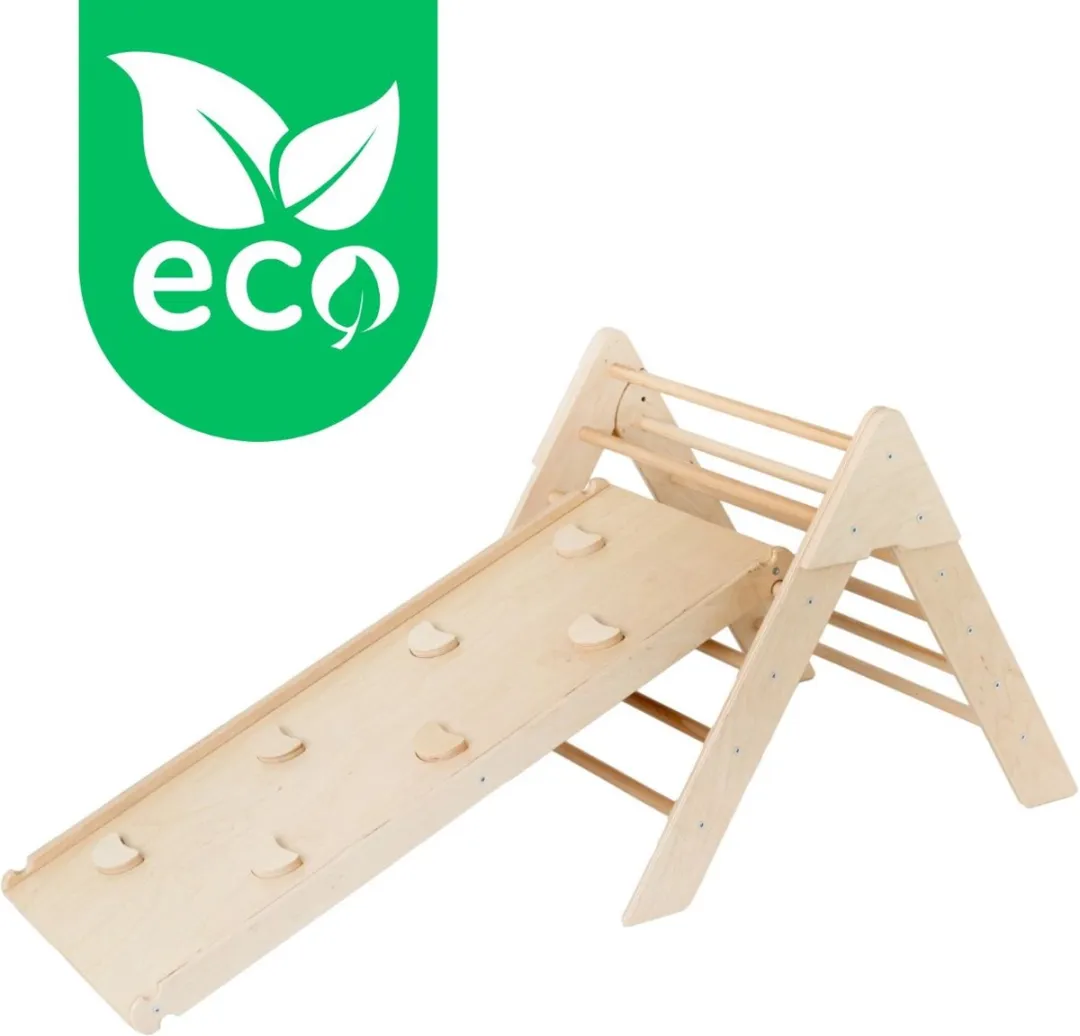 Luna Toys Houten Klimrek met Glijbaan - Montessori - Naturel ECO Hout