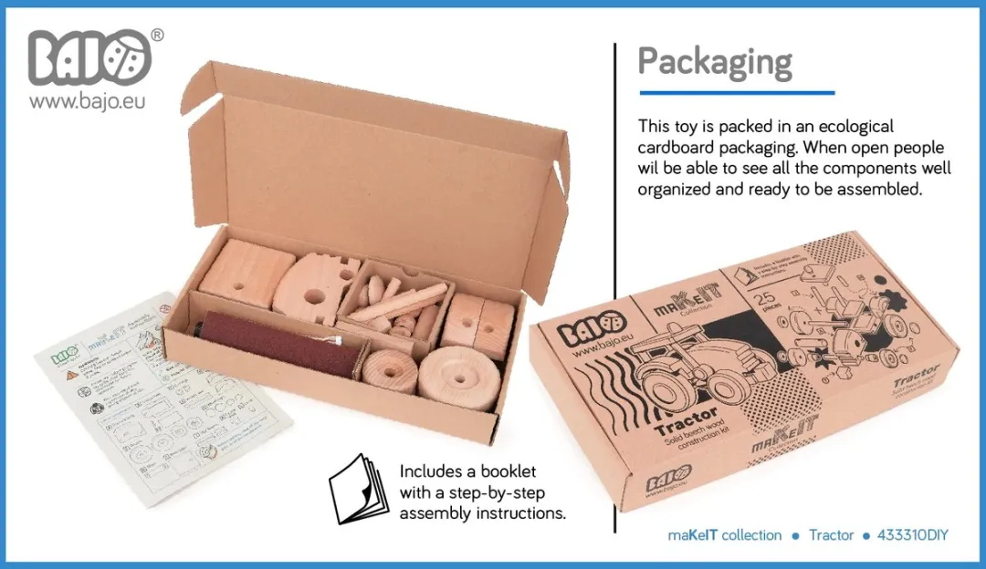 Bajo - Houten Bouwpakket - Traktor - Constructiespeelgoed - 3+ Jaar