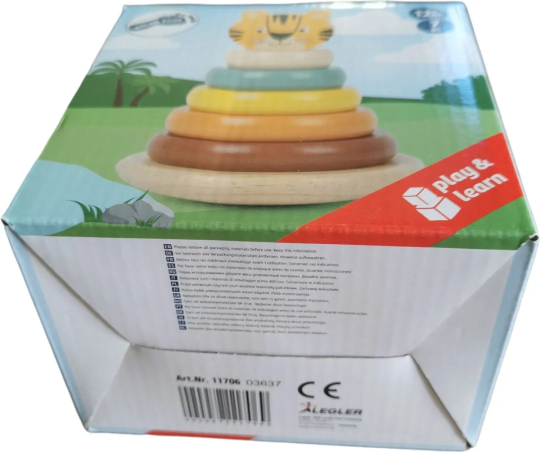 Small Foot Houten Stapeltoren Safari Tijger - 10 Stuks - Multicolor