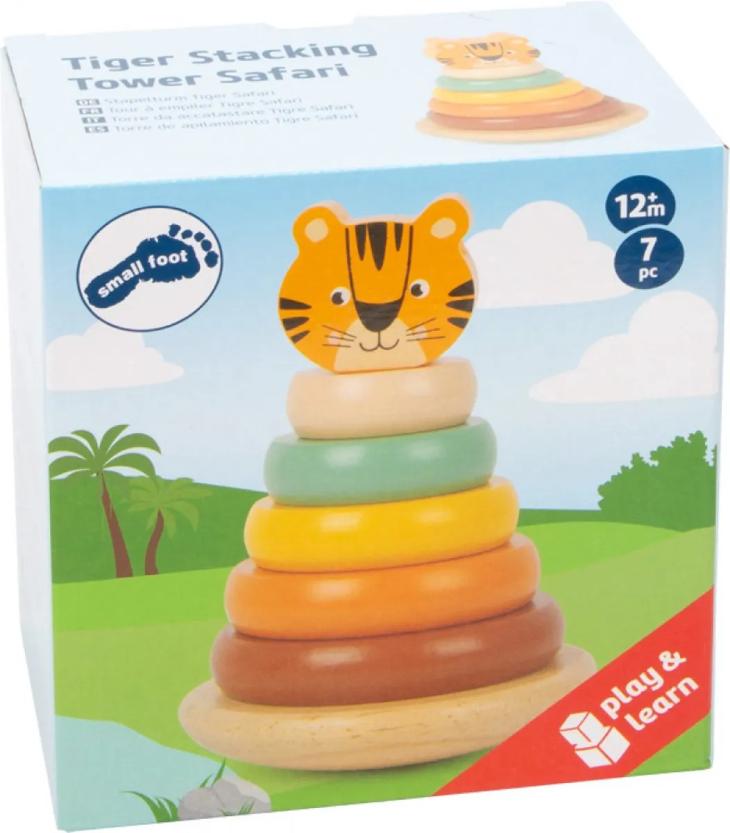 Small Foot Houten Stapeltoren Safari Tijger - 10 Stuks - Multicolor