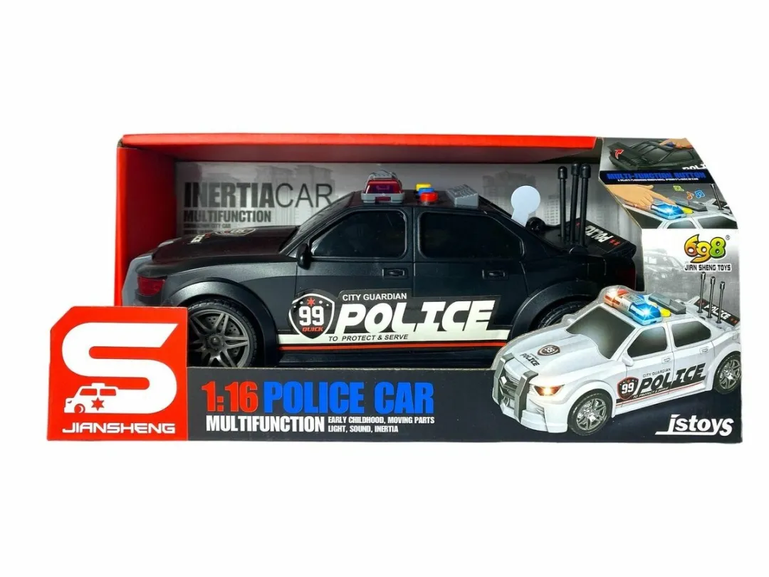 698 Jian Sheng Toys Politieauto 24cm - Frictiemotor - Geluid & Licht - 3x AAA