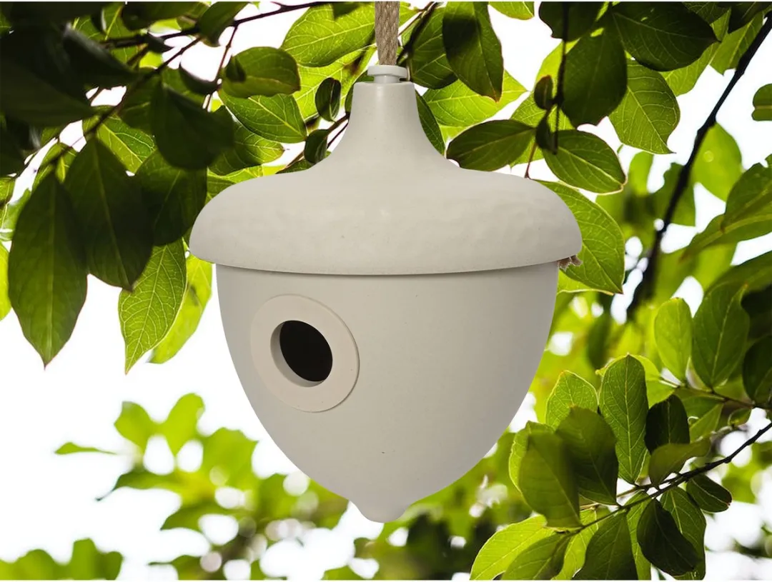 Decoris Vogelhuisje Bamboe Wit D17xH19cm